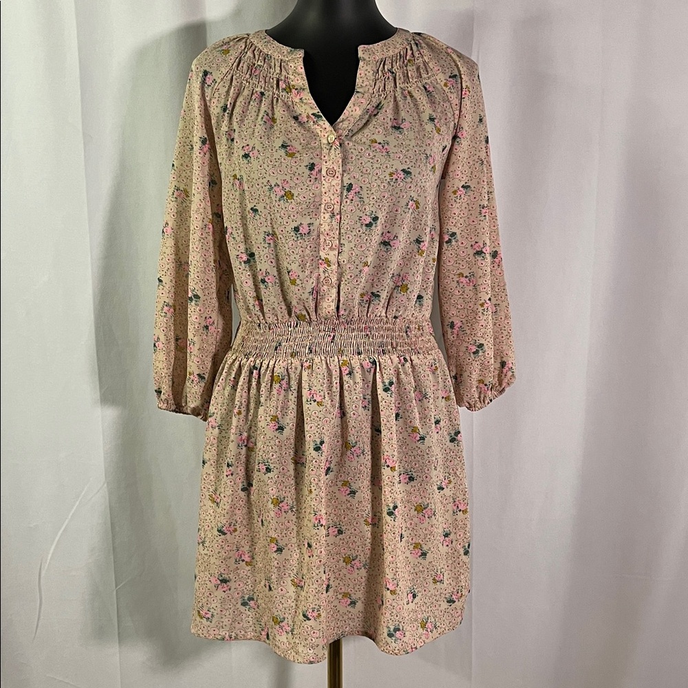 Vintage Y2K dELiA*s Multicolor Floral Print 3/4 Sleeve Smocked Waist Dress